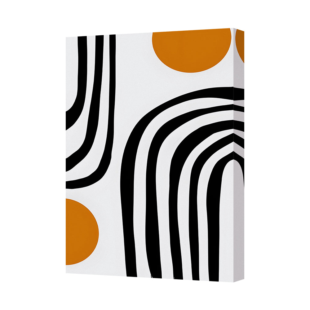 Abstract Black Line Art Canvas Print With Orange Circles