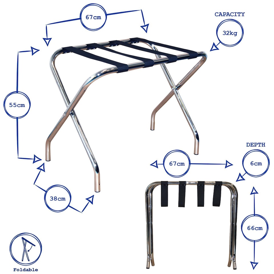 image 1 of Harbour Housewares Folding Metal Luggage Rack - Chrome | Silver | Chrome