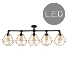 ValueLights Luiggi Matte Black Semi-Flush Light with Copper Tapered Shade and E27 Pear LED 4W Warm White 2700K Bulb
