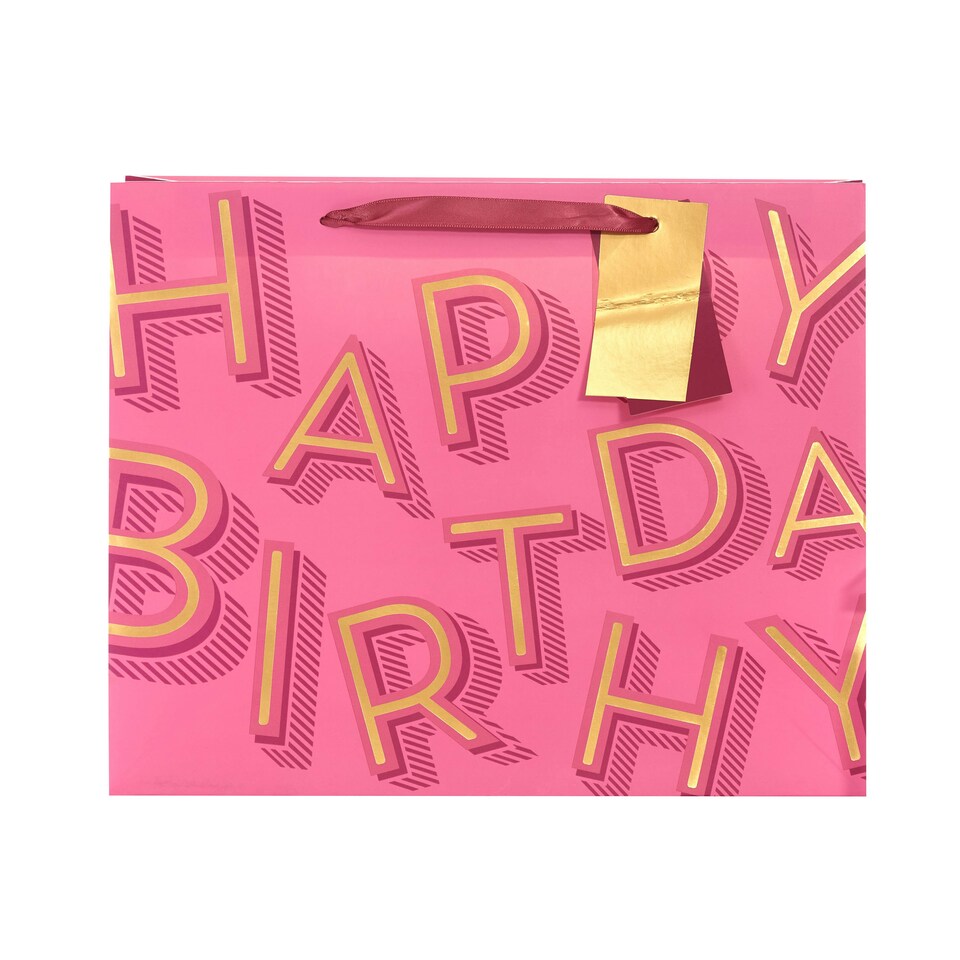 image 1 of Pink Happy Birthday Text Large Gift Bag - Pack of 3