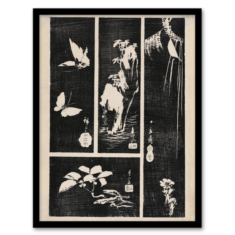 image 1 of Nature Vintage Harimaze Sheet Vintage Framed Wall Art Print Hiroshige 12x16"