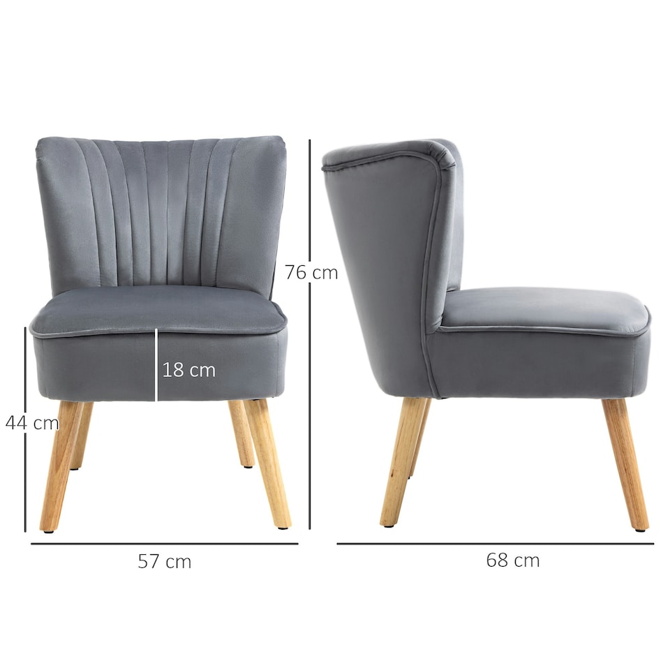 image 1 of HOMCOM Velvet Accent Chair Occasional Tub Chair for Living Room, Grey