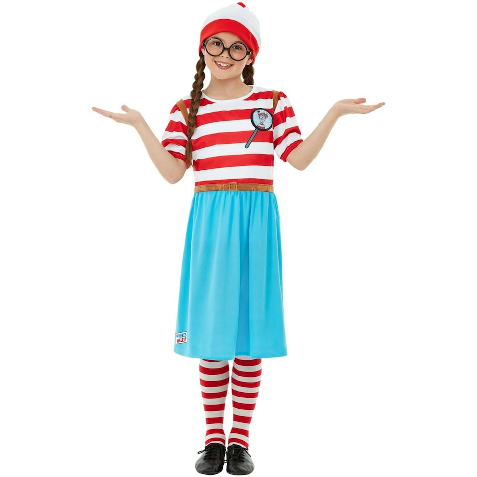 image 1 of Wheres Wally? Girls Deluxe Wenda Costume Set - White/Red/Blue - 7-9 Years | Multi | 7