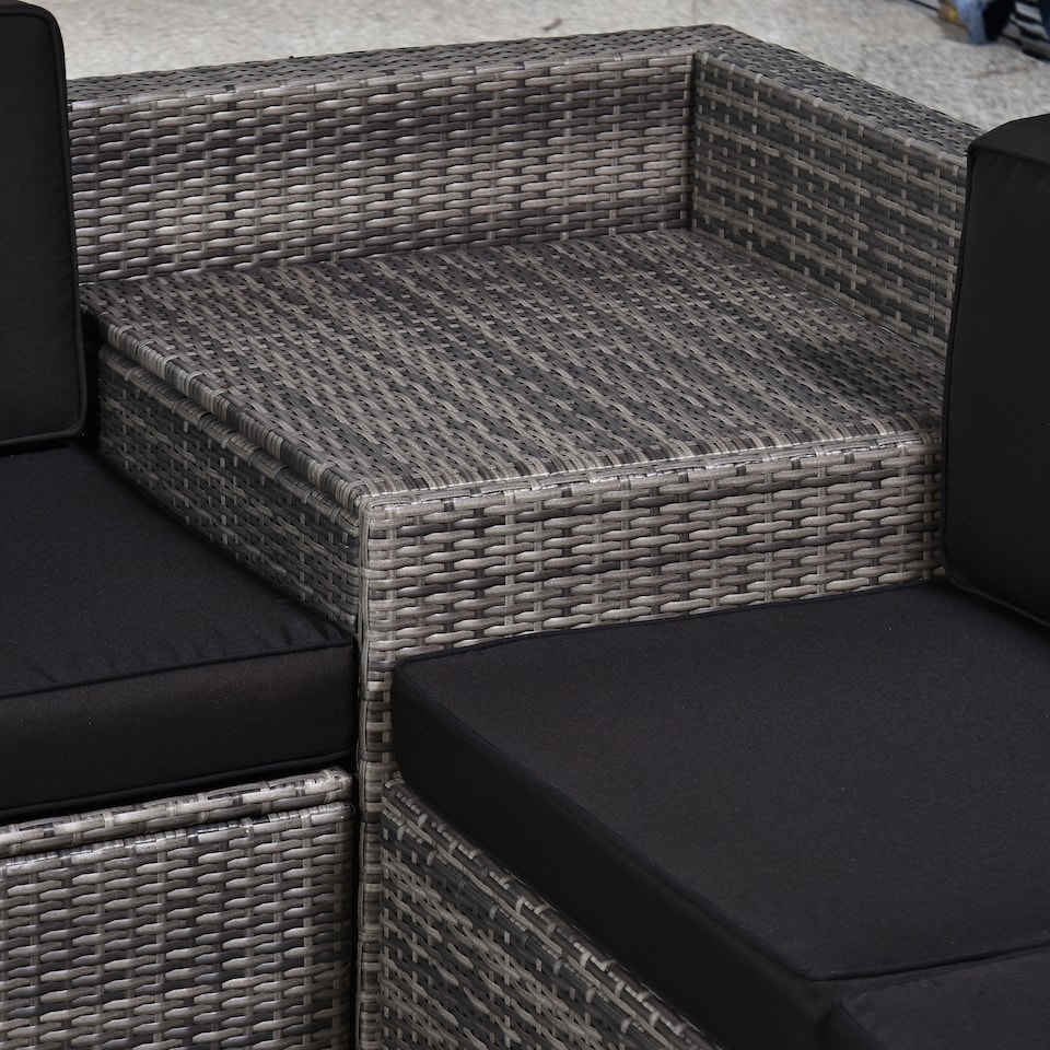 image 1 of Outsunny 8 Pieces Outdoor PE Rattan Sofa Set with Cushions, Patio Garden Furniture Sets with Glass Top Coffee Table, Storage Corner Table, Grey