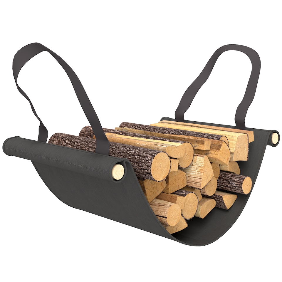 image 1 of Outsunny 4FT Firewood Rack with Canvas Carrier Bag and 600D Oxford Waterproof Cover, Metal Log Store Indoors, Log Storage Rack Holder for Outdoor Indoor Fireplace, Black