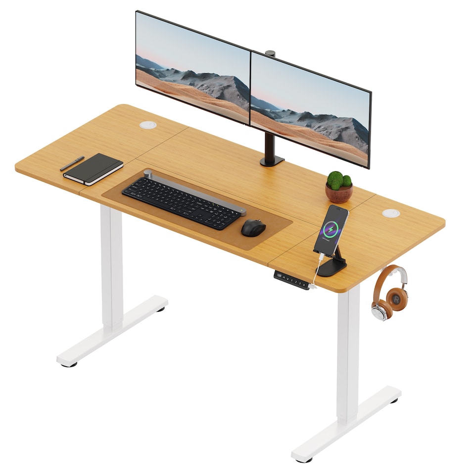 image 1 of Vonhaus Light Wood Maple Effect Electric Standing Desk 140x60cm