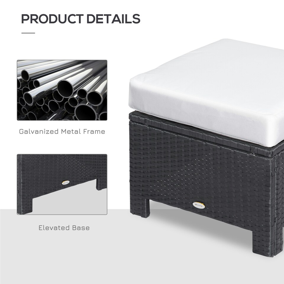 image 1 of Outsunny Rattan Footstool Wicker Ottoman w/ Padded Seat for Backyard Garden