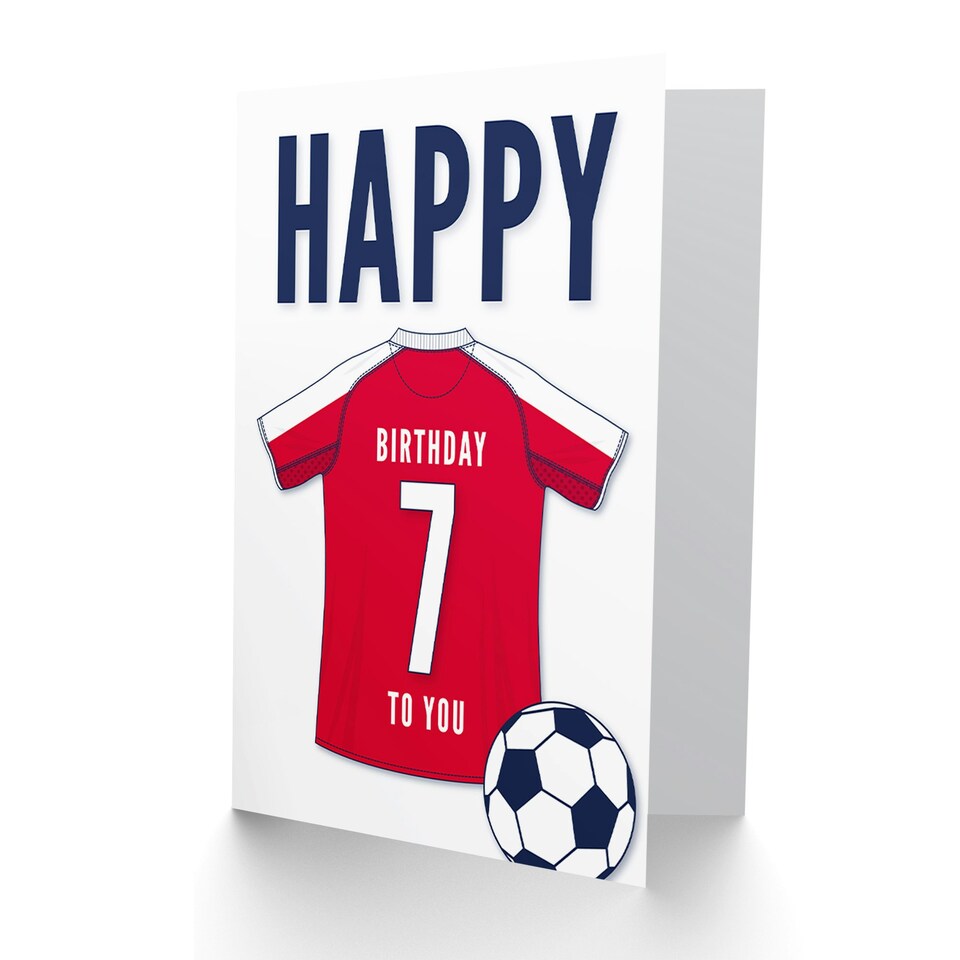 image 1 of Football Strip Kit White Red Jersey Age 7 Year Old Child Kids 7th Birthday Card