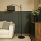 image 2 of ValueLights Preto Black Metal Curve Stem Floor Lamp with a Charcoal Grey Boucle Shade | Black
