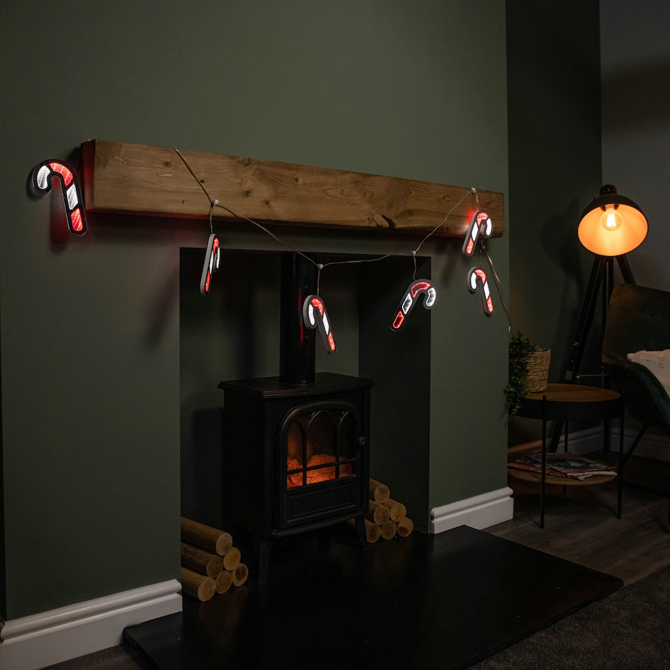 image 1 of 1.75m 6 Infinity Hanging Christmas Candy Cane Garland with Red and White LEDs