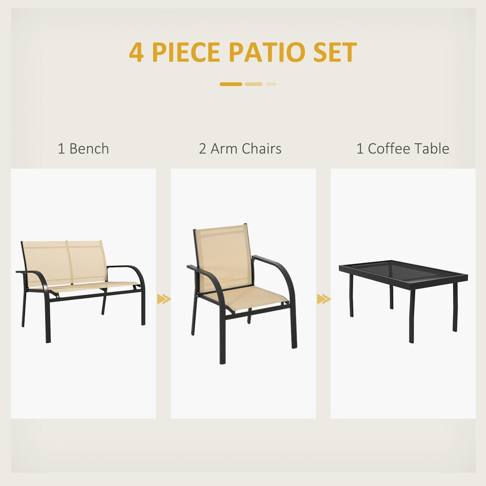 image 1 of Outsunny 4pcs Patio Furniture Set Garden Sofa Glass Top Coffee Table Beige
