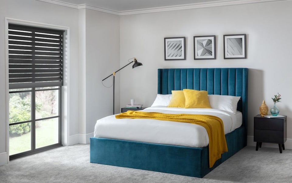 image 1 of Premium - Teal Scalloped Velvet Ottoman Bed - Double 4ft 6" (135cm)
