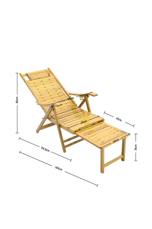 image 1 of Living and Home Bamboo Foldable Recliner Lounge Chair with Retractable Footrest | Brown