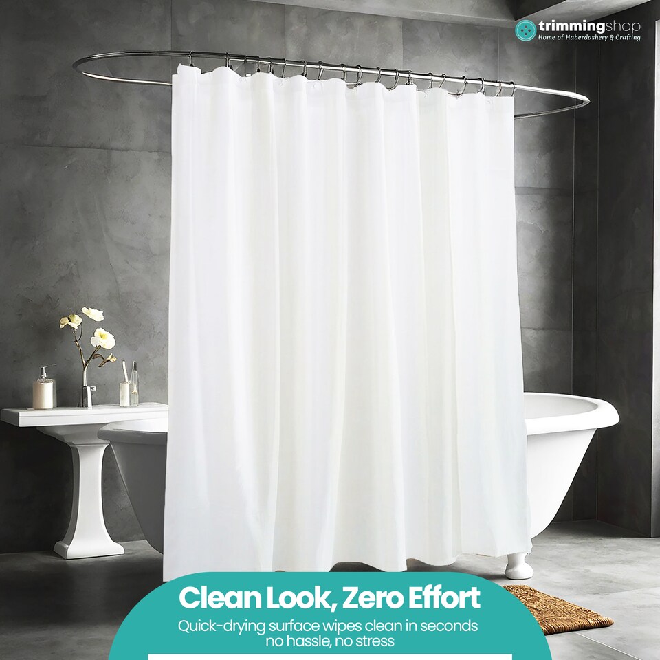image 1 of PEVA Plain Mould & Mildew Resistant Shower Curtain with 12 Hooks - 180x180cm