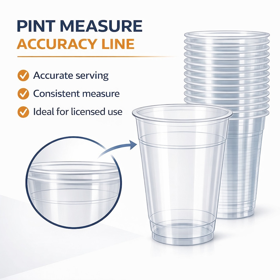 image 1 of Hero Disposable Pint Cups Glasses Clear Plastic Tumblers, Food Grade Cold Drink Cups, UKCA Marked, Lined Pint Measure, Recyclable Party Cups | Clear | Clear | Pint | 50