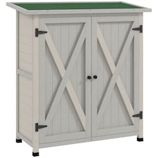 Outsunny Wooden Garden Storage Shed, Tool Cabinet Organiser with Shelves and Double Door, 110 x 55 x117cm, Light Grey