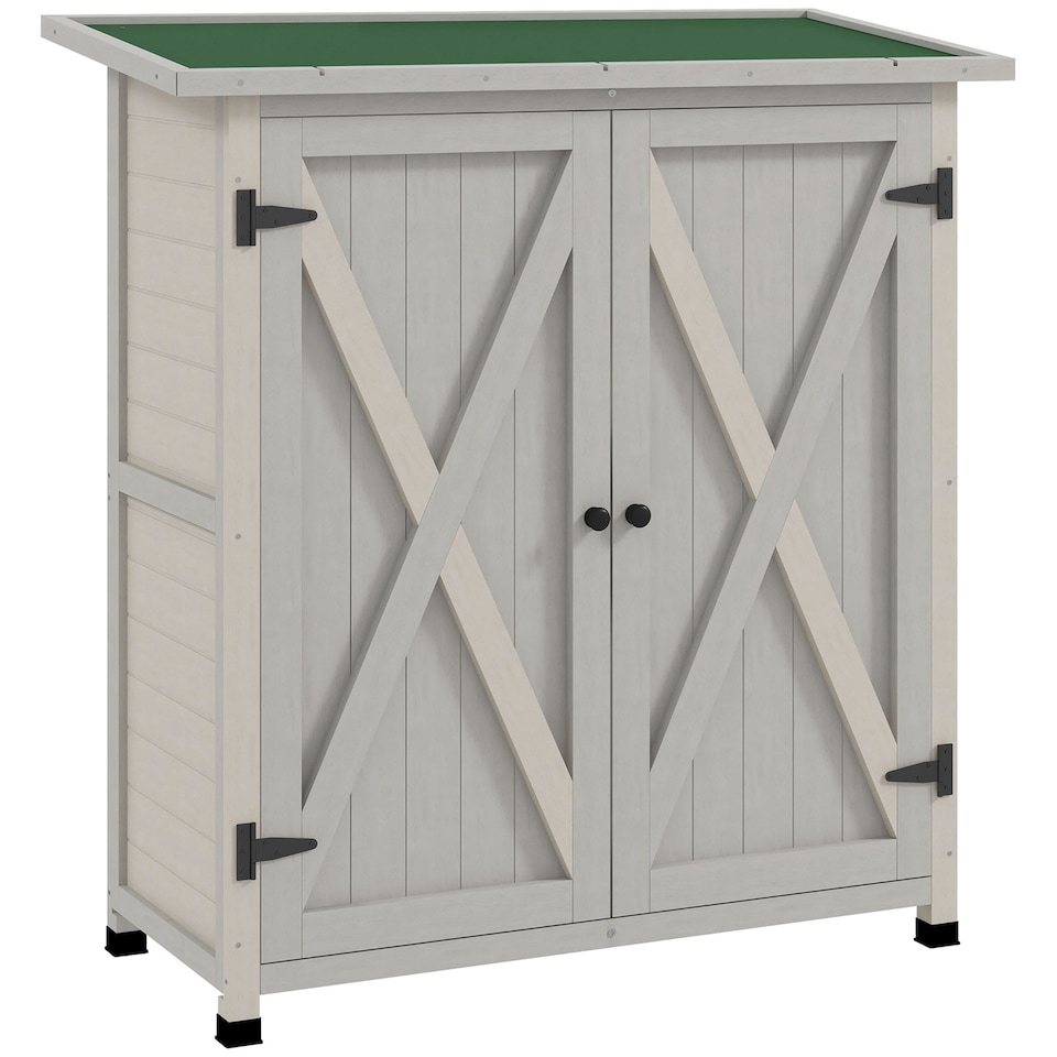 image 1 of Outsunny Wooden Garden Storage Shed, Tool Cabinet Organiser with Shelves and Double Door, 110 x 55 x117cm, Light Grey