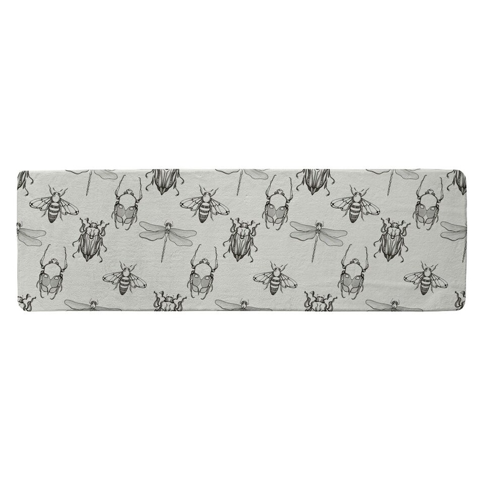 image 1 of Sketch of Scarab Beetle, May bug, Bee and Dragonfly (Runner Rug) White
