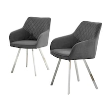 Furniturebox 2x Falun Dark Grey Fabric Silver Leg Dining Chairs