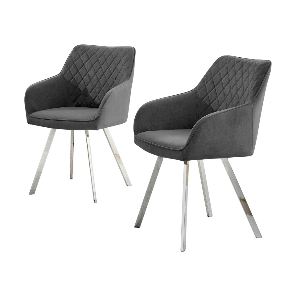 image 1 of Furniturebox 2x Falun Dark Grey Fabric Silver Leg Dining Chairs