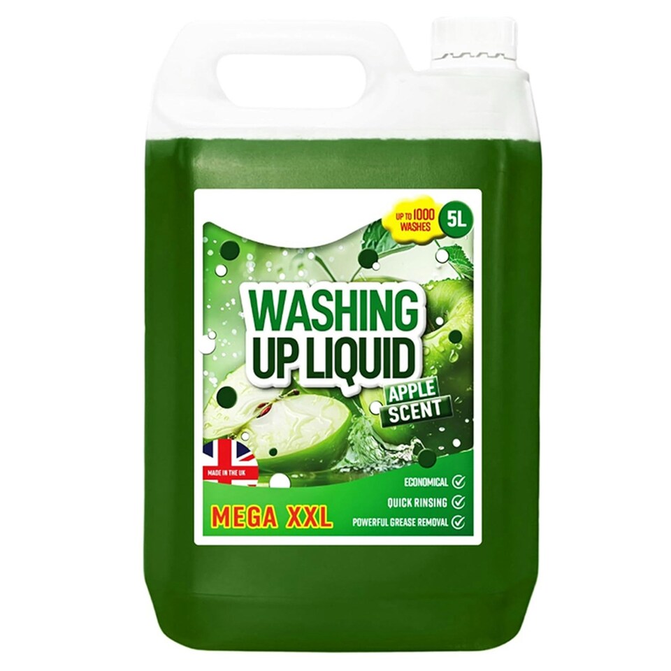 image 1 of 4 x 5L Fresh Apple Scented High Strength Washing Up Liquid Cuts Through Grease & Grime
