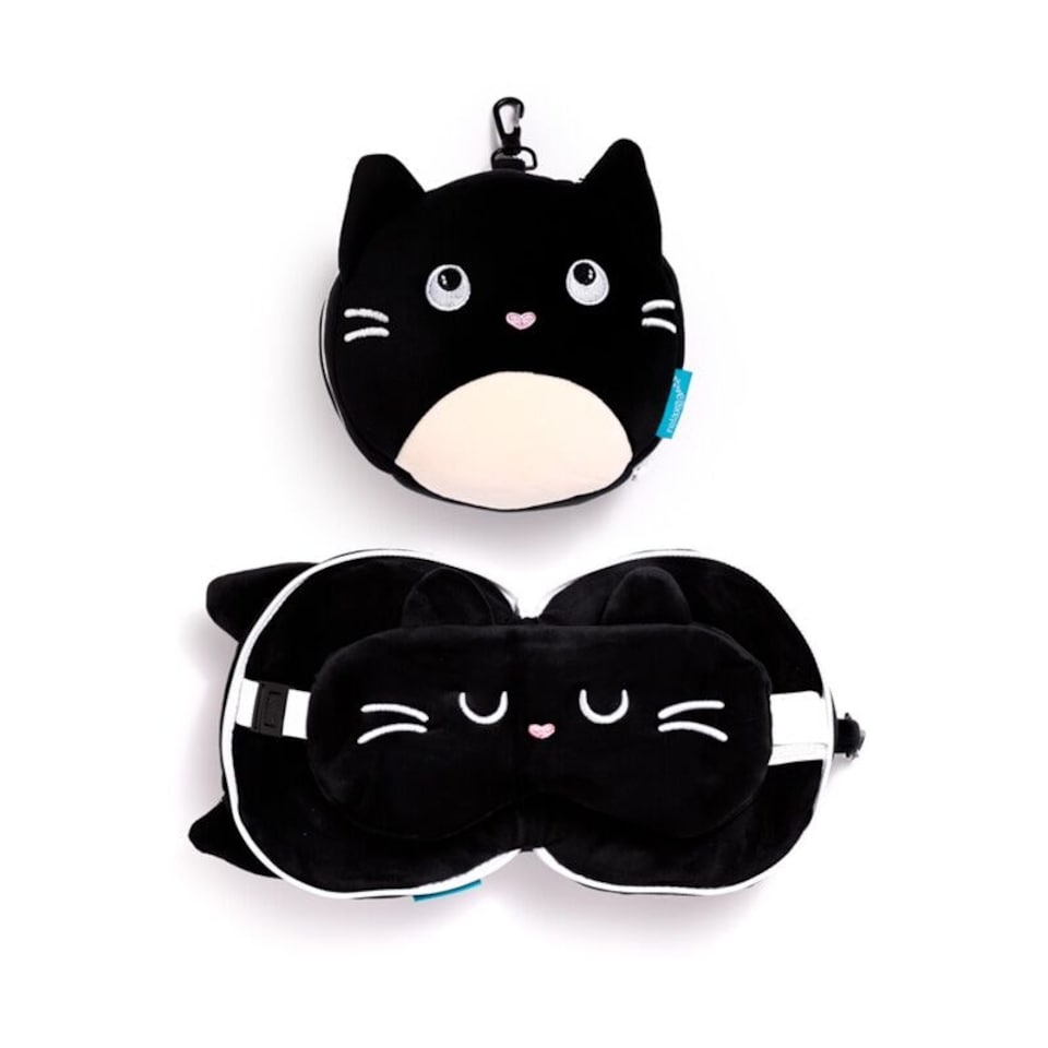 image 1 of Relaxeazzz Feline Fine Cat Plush Travel Pillow & Eye Mask