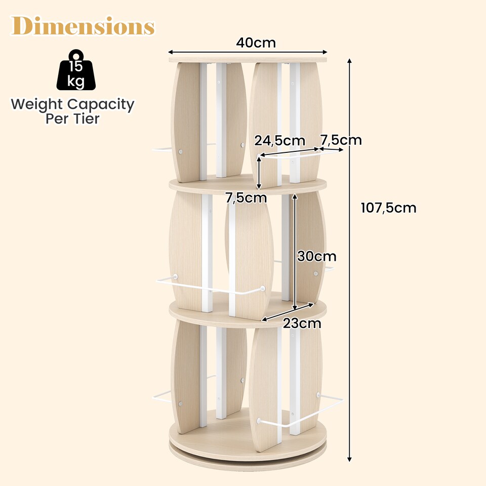 3-Tier Rotating Bookshelf Tower with Display Stands - Tesco Groceries