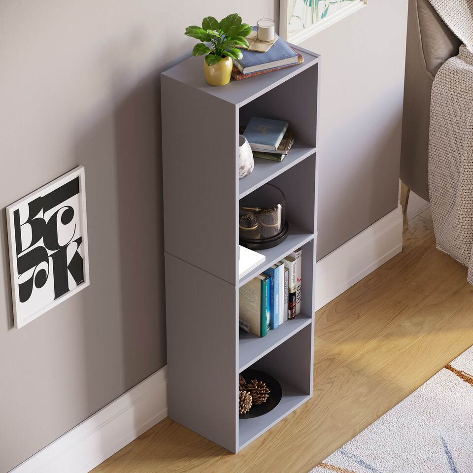 image 1 of Vida Designs Oxford 4 Tier Cube Bookcase Display Storage, Grey