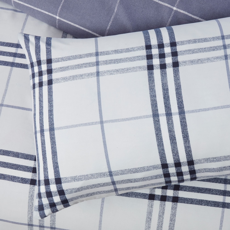 image 1 of Harris Check Polyester Duvet Cover Set with Pillowcase | Blue | Single | 1