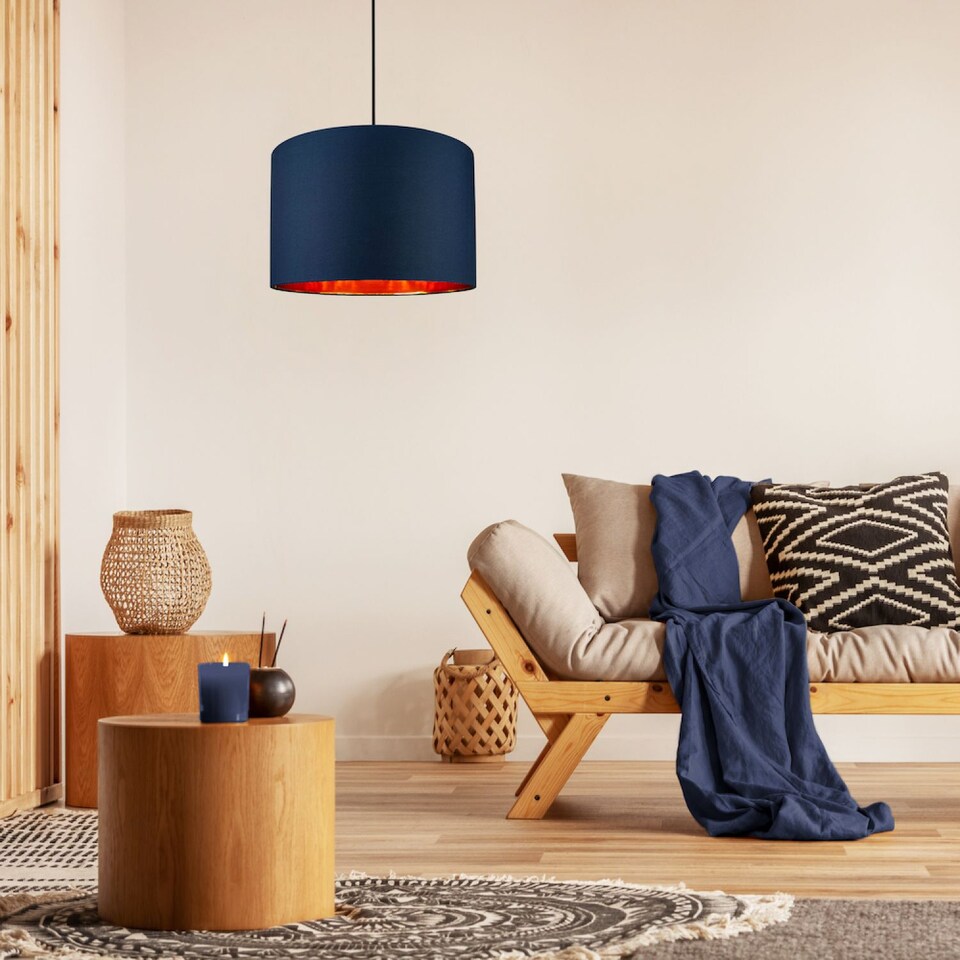 image 1 of Modern Midnight Blue Cotton 16 inch Floor/Pendant Lamp Shade with Shiny Copper Inner
