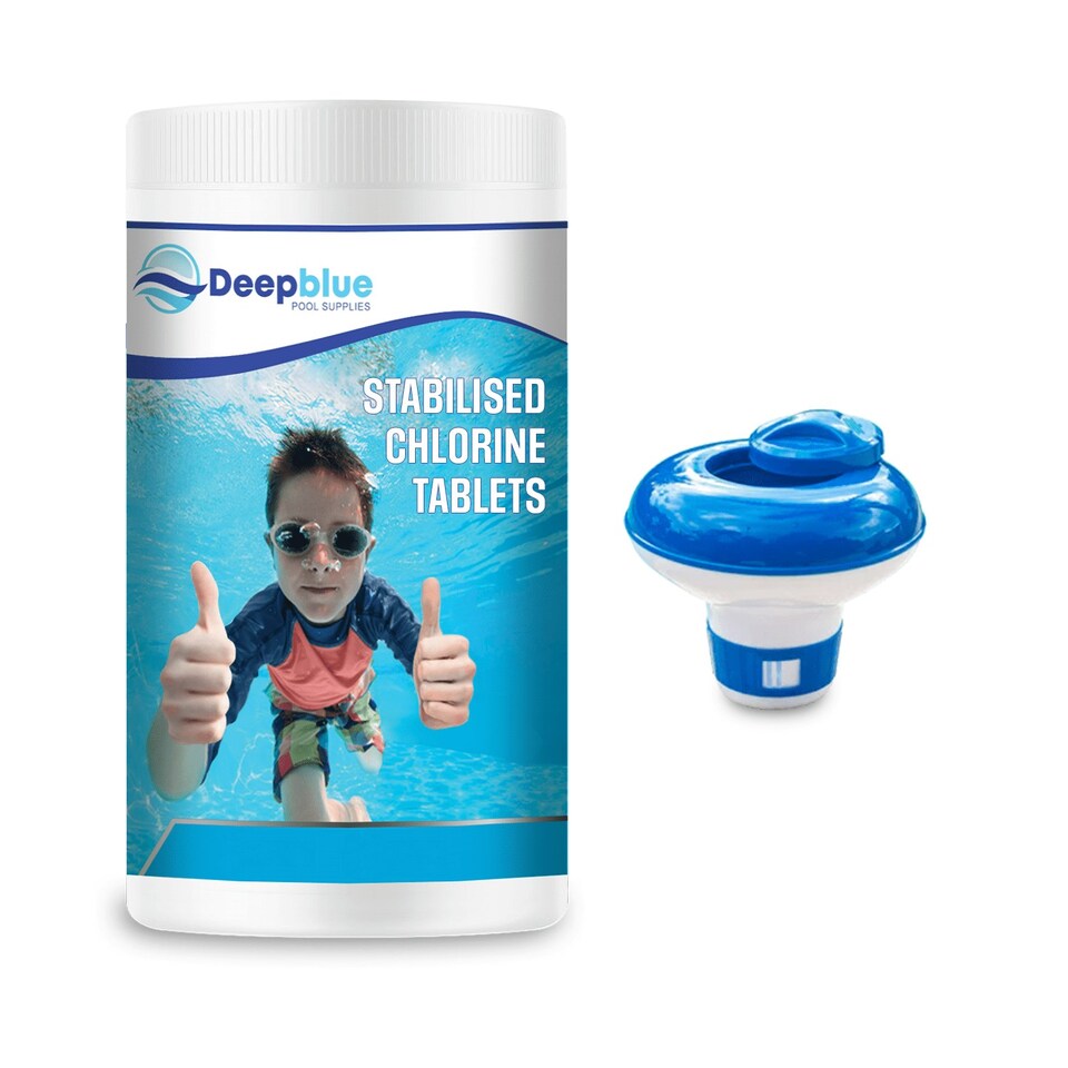 image 1 of Deep Blue Pro - Mini 20g STABILISED Chlorine Tablets 1kg WITH Floating dispenser
