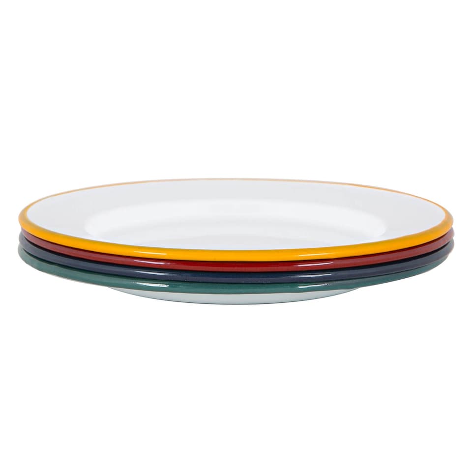 image 1 of Argon Tableware 25.5cm Enamel Dinner Plates Set - 4 Colours - 10inch Large Dish Plates Metal Enamel Tableware Dinner Set