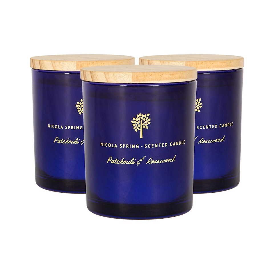image 1 of Nicola Spring Soy Wax Scented Candles - 130g - Patchouli & Rosewood - Pack of 3 | Blue | Blue