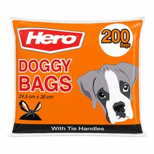 Hero 200 Dog Poo Bags with Easy Tie Handles – Extra Thick, Strong & Biodegradable – 200 Pack