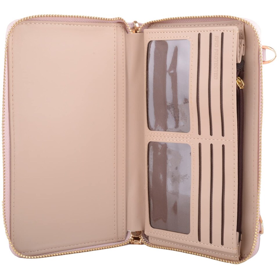 image 1 of Lorenz Womens Faux Leather Attachable Strap RFID Purse Wallet Clutch | Pink | Light Pink