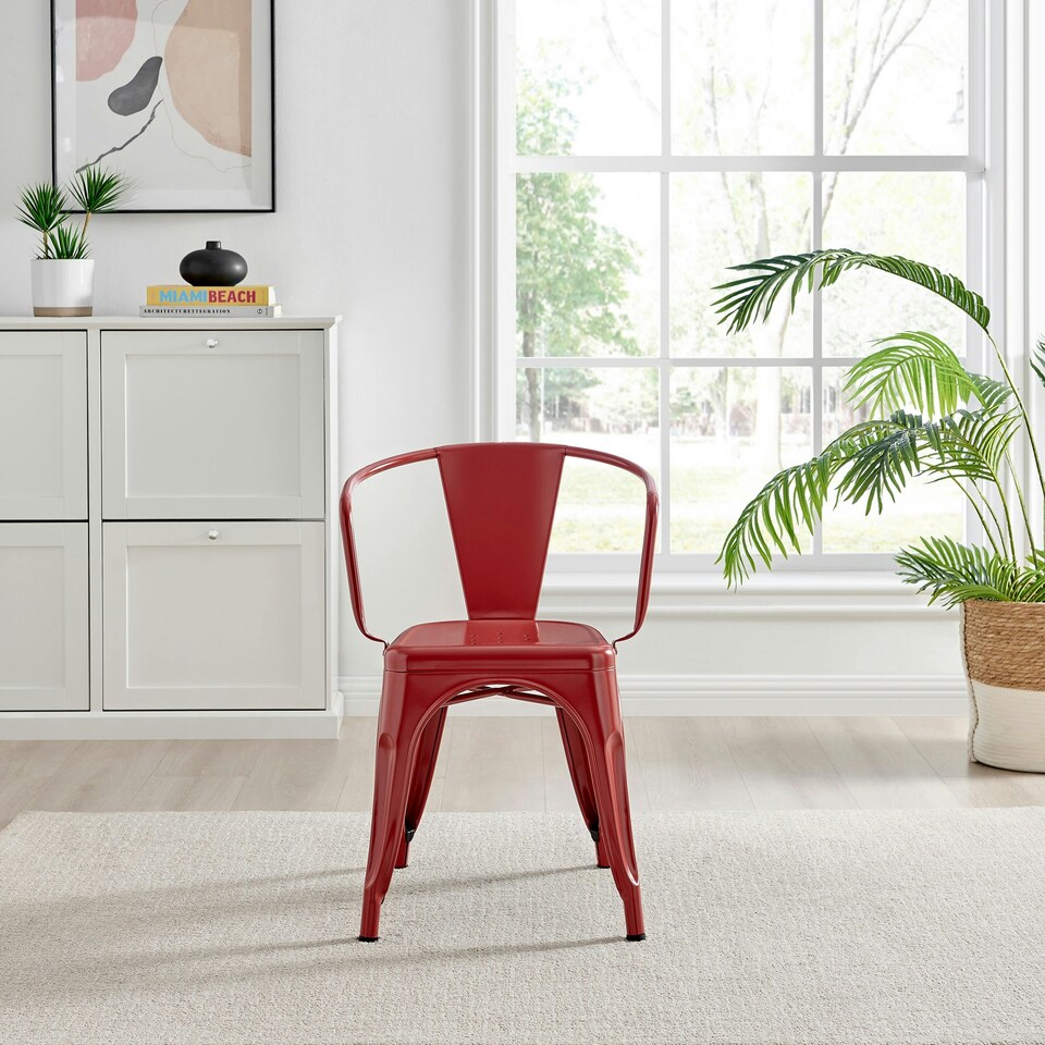 image 1 of Furniturebox 2x Colton 'Tolix' Style Red Metal Dining Chairs with Arms