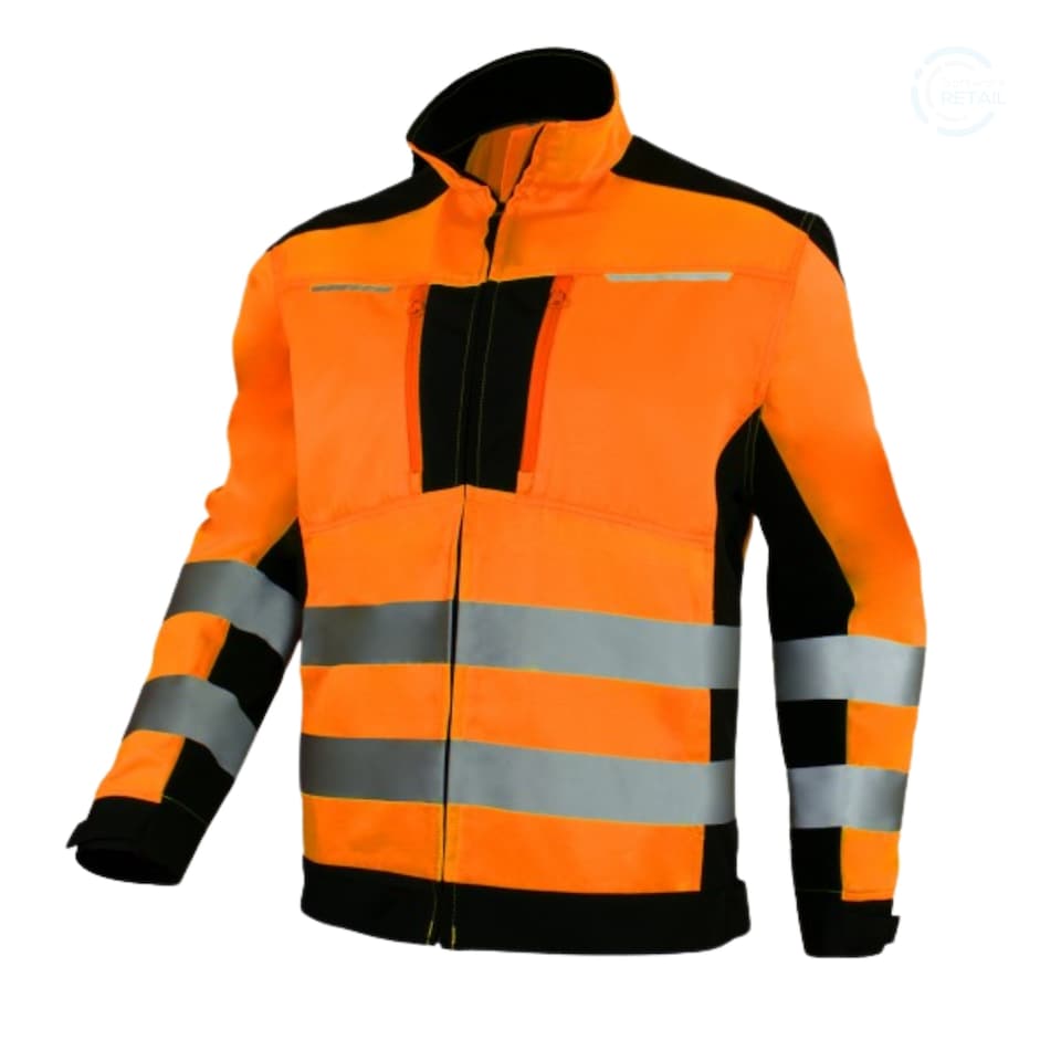 image 1 of 30UK ArtMas FLASH Hi Vis Orange Work Jacket for Men Waterproof Windproof Durable with Reflective Strips and Adjustable Fit