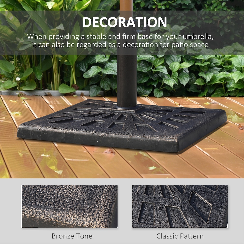 image 1 of 15KG Outsunny Garden Patterned Umbrella Stand Holder Parasol Base Stand 15kg | Bronze | Bronze