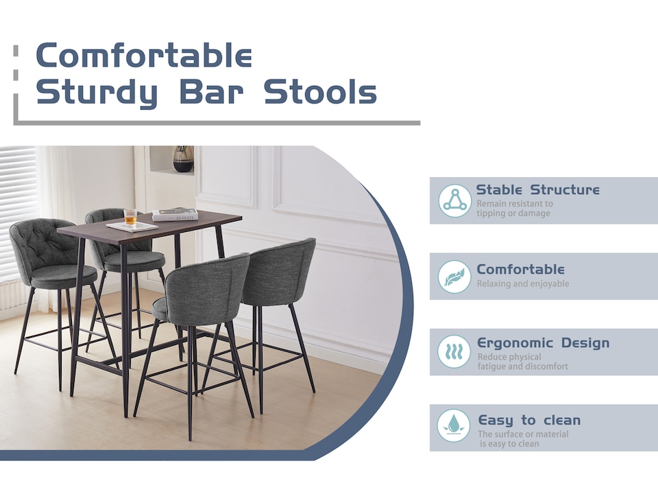 image 1 of SONARA Set of 2 Blended Woven Fabric Counter Height Bar Stools with Backrest | Grey