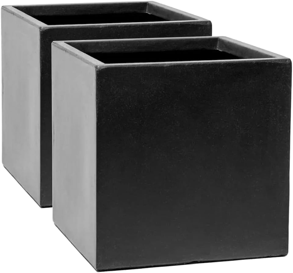image 1 of Primrose Terracotta Style Fibrecotta Dark Grey Square Cube Planters Set of 2 40cm