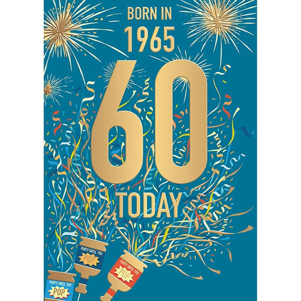 Words 'n' Wishes Male 60th Birthday Card, Happy Birthday Card Age 60 with Born in 1965 Confetti Design and Embossed Foil Details, Birthday Card for Men