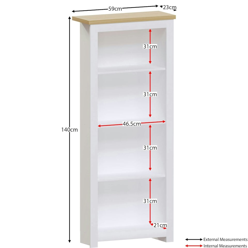 image 1 of Vida Designs Arlington 4 Tier Bookcase Shaker Style Display Storage, White & Oak