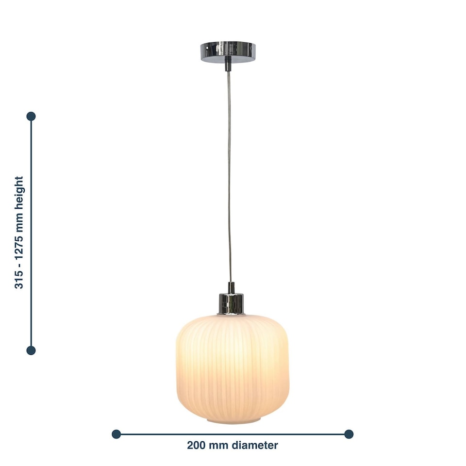 image 1 of Set of 2 Bento - White Ribbed Glass with Chrome Pendant Fittings | Chrome | White | 2