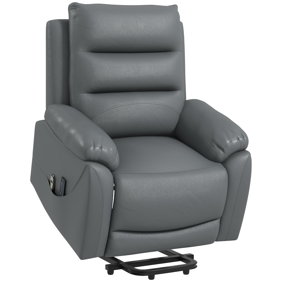 image 1 of HOMCOM Electric Riser and Recliner for Elderly with 8 Vibration Massage, PU Leather Power Lift Recliner Chair for Living Room with Side Pockets, Footrest, Grey | Grey | Grey