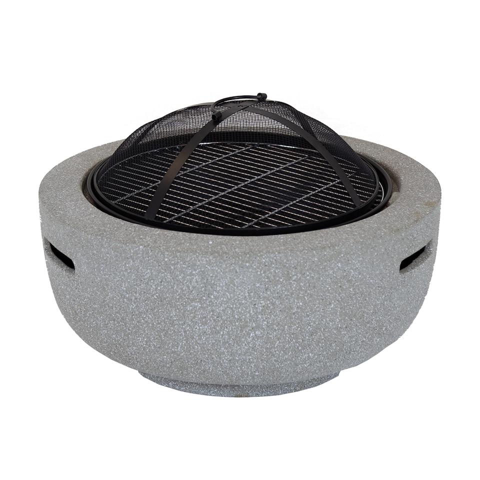 image 1 of Charles Bentley 60cm Round Magnesia Fire Pit with Mesh Cover Cooking Grill