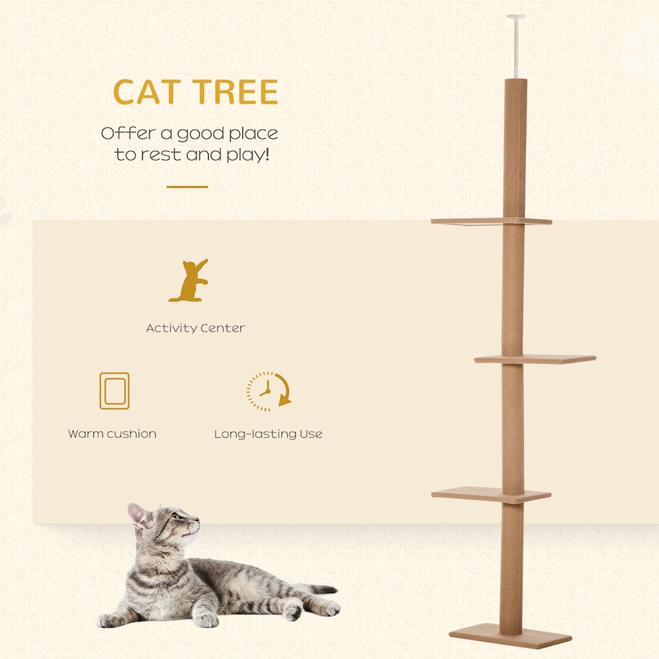 image 1 of PawHut 260cm Cat Tree Floor To Ceiling Adjustable Height