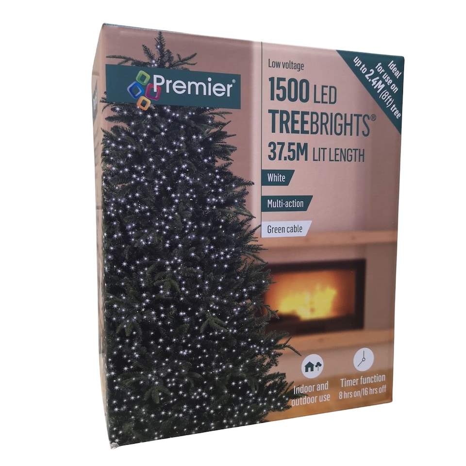 image 1 of 1500 LED 37.5m Indoor Outdoor Christmas Multi Function Mains Operated String Lights with Timer in Cool White