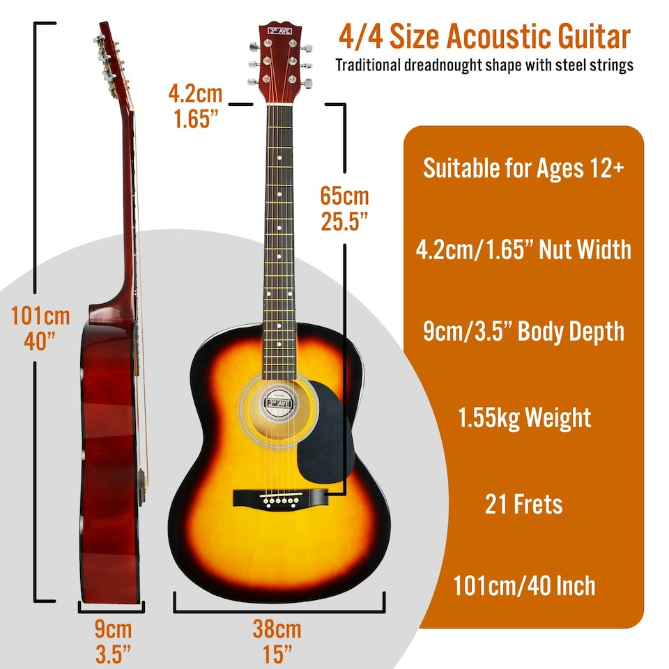 image 1 of 3rd Avenue Full Size Acoustic Guitar Pack Black
