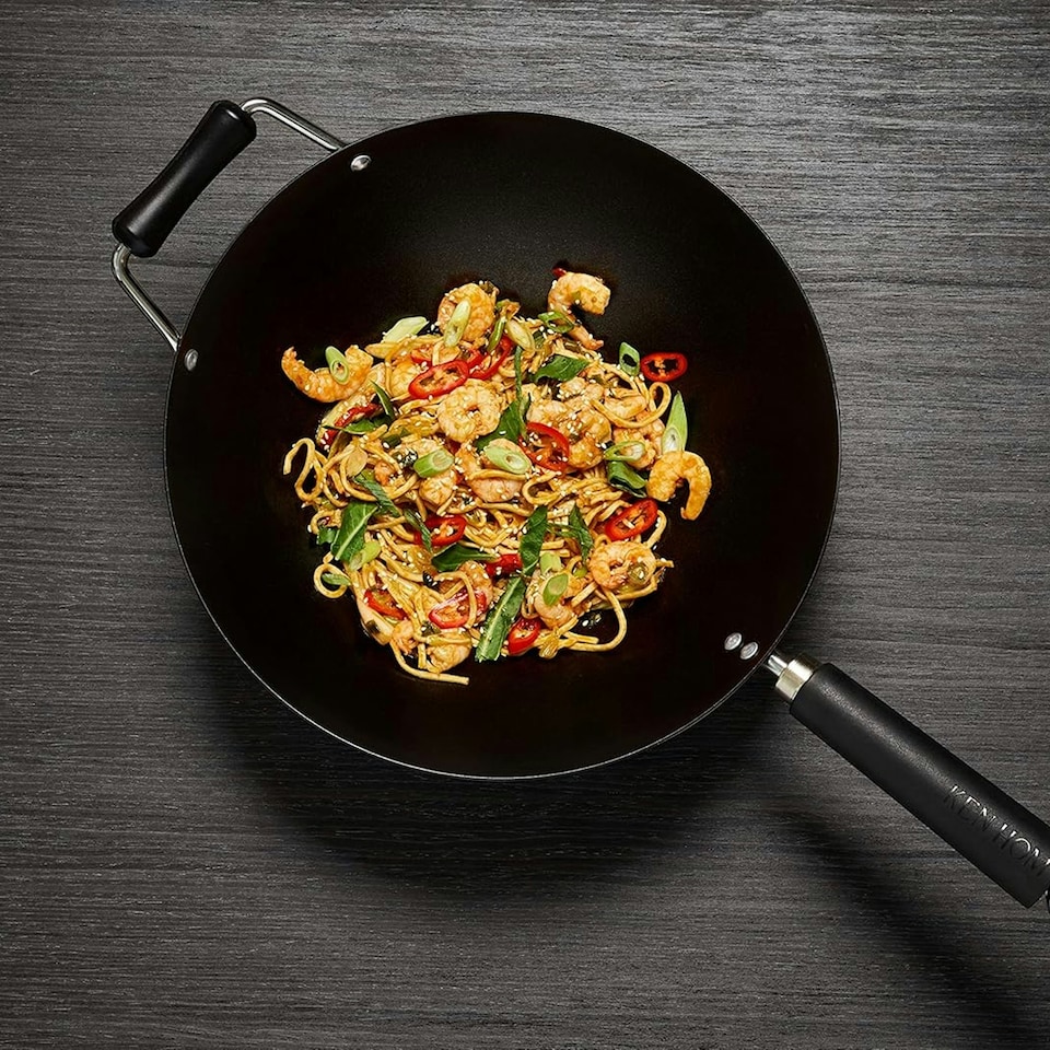 image 1 of Ken Hom Excellence 31cm Non-Stick Carbon Steel 4 Piece Wok Set