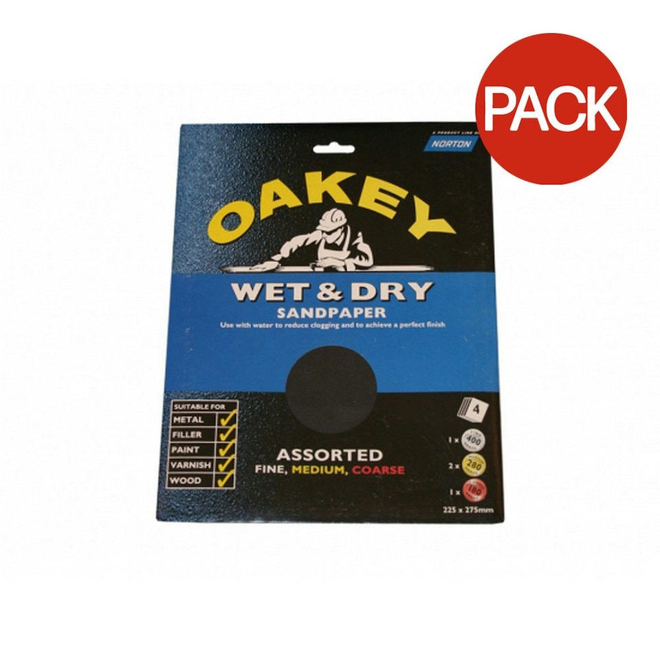 Norton Oakey Flexible Wet And Dry Sandpaper (Pack Of 4) - Black - One Size